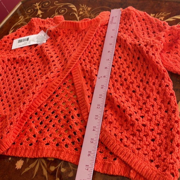REBECCA TAYLOR SzM cotton blend cross back crop sweater coral orange NWT - Picture 6 of 7